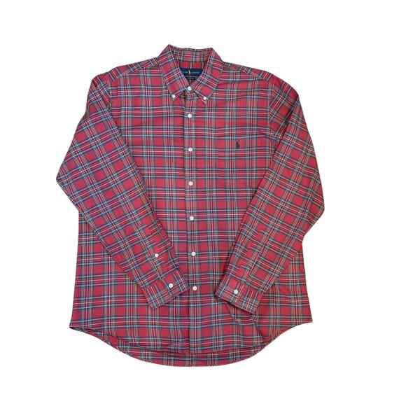 Ralph Lauren Shirt Men's Button Up Red Plaid Green Pony Classic Preppy | XL EUC - Picture 2 of 13